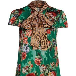 Alice + Olivia Jeannie Tie-Neck Leopard & Floral Blouse